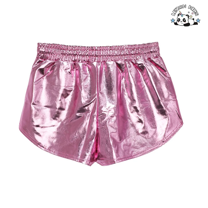 LEZONKIDS - Customized Metallic Fabric Kids Shorts High Waist Toddler Baby Solid Color Casual Girls Shorts